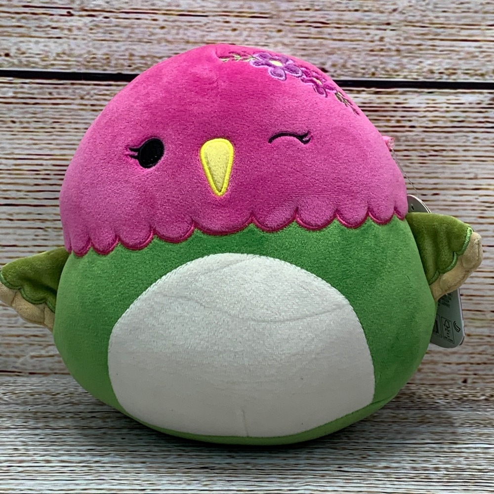 Squishmallows‎ Na'lma Hummingbird 🆕 RARE Plush Pink Green White Flowers 8 In